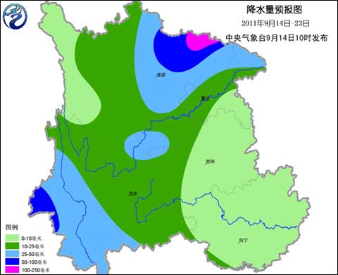 14~23日西南地区降雨量预报图 14~23日西南地区降雨量预报图